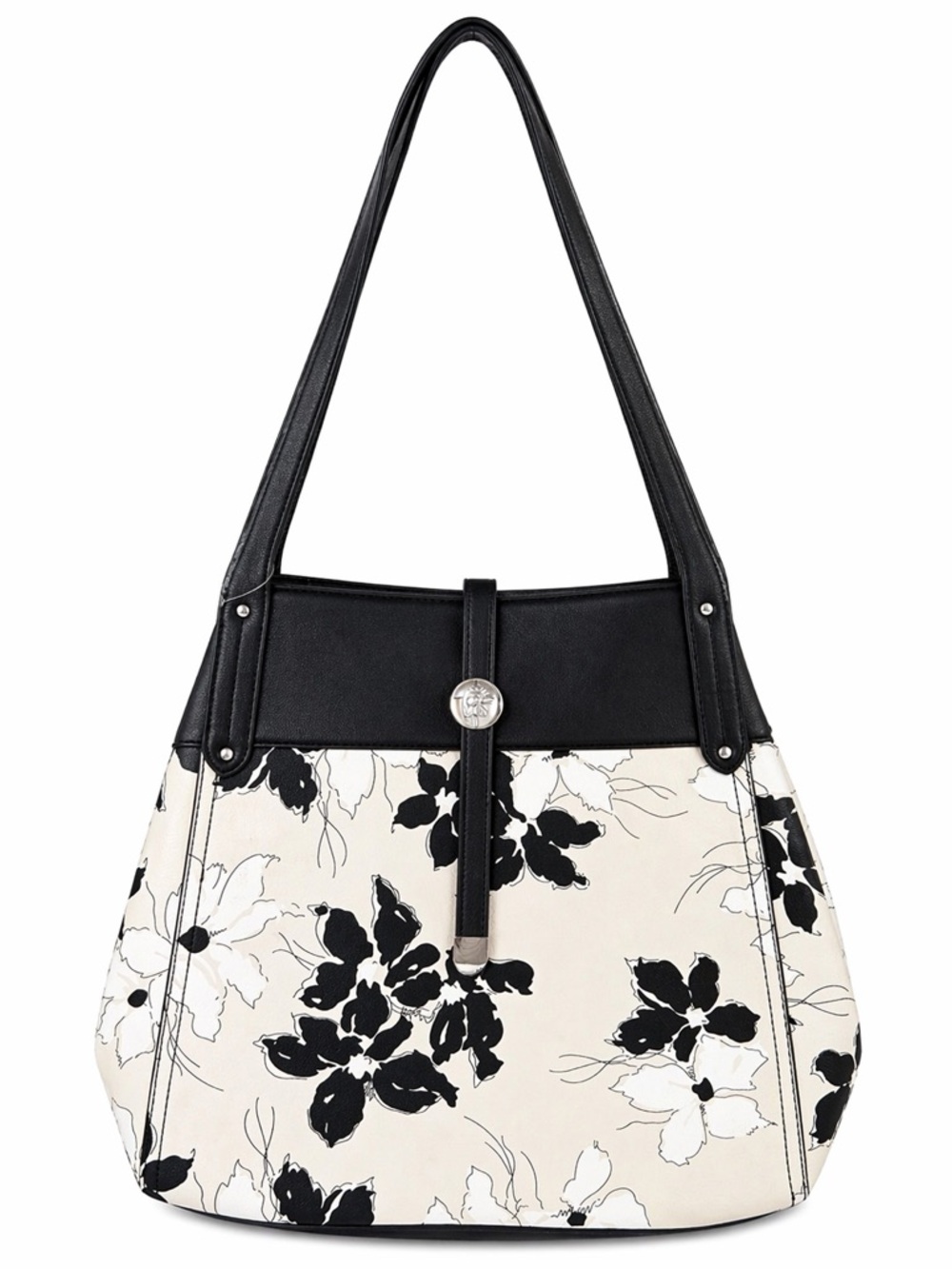 Chaps Black & White Floral Shoulder Bag